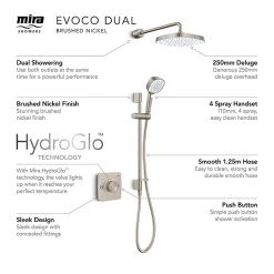 Mira Sh Mira Evoco Dual Outlet Brushed Nickel Thermostatic Mixer Shower