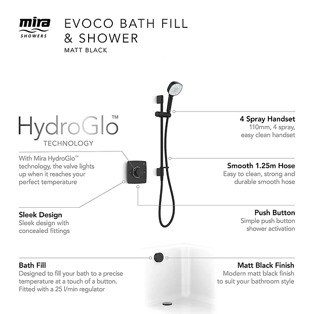 Mira Sh Mira Evoco Dual Outlet Matt Black Thermostatic Mixer Shower With Bathfill 3 Mira Sh Mira Evoco Dual Outlet Matt Black Thermostatic Mixer Shower With Bathfill
