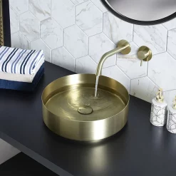 Just Taps Plu JTP Vos Brushed Brass Wall Mounted Single Lever Basin Mixer