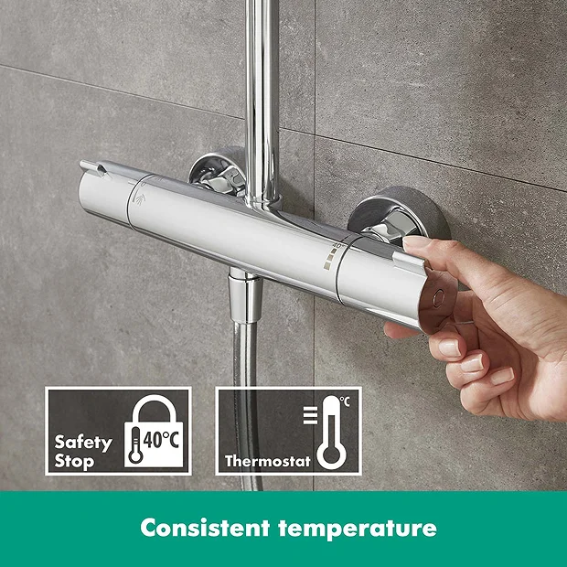 Hansgrohe Crometta S EcoSmart Showerpipe 240 Thermostatic Shower Mixer 7 Hansgrohe Crometta S EcoSmart Showerpipe 240 Thermostatic Shower Mixer - Image 5