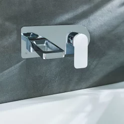 Just Taps Plu JTP Axel Chrome Wall Mounted Single Lever Basin Mixer With Matt White Handle