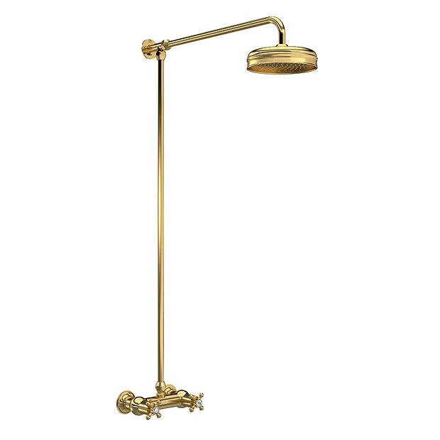 Hudson Reed Brushed Brass Thermostatic Shower Valve With Rigid Riser & Fixed Head 4 Hudson Reed Brushed Brass Thermostatic Shower Valve With Rigid Riser & Fixed Head - Image 2