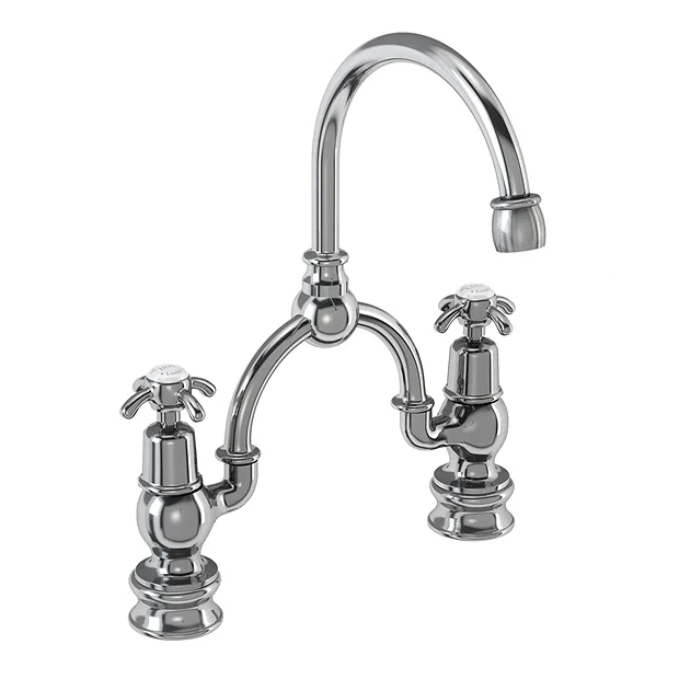 Urlington Bathroom Burlington - Anglesey Regent 2 Tap Hole Bridge Curved Spout Basin Mixer (230mm Centers) W Invisible Overflow 4 Urlington Bathroom Burlington - Anglesey Regent 2 Tap Hole Bridge Curved Spout Basin Mixer (230mm Centers) W Invisible Overflow - Image 2