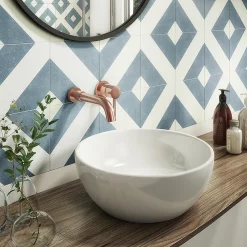 Arezzo Round Rose Gold Wall Mounted (2TH) Basin Mixer Tap