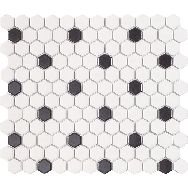 Victorian Plumbing Ashford Hexagon Black & White Mosaic Tile Sheet - 260 X 300mm 5 Victorian Plumbing Ashford Hexagon Black & White Mosaic Tile Sheet - 260 X 300mm - Image 3
