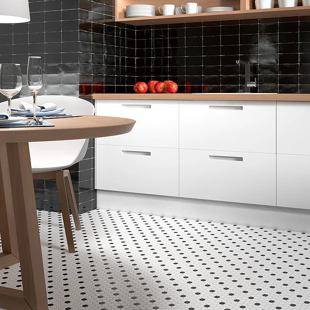 Victorian Plumbing Ashford Hexagon Black & White Mosaic Tile Sheet - 260 X 300mm 6 Victorian Plumbing Ashford Hexagon Black & White Mosaic Tile Sheet - 260 X 300mm - Image 4