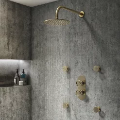 Arezzo Brushed Brass Industrial Style Round Modern Twin Concealed Shower Valve With Diverter