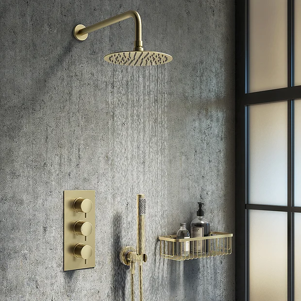 Arezzo Brushed Brass Round Modern Triple Concealed Shower Valve 5 Arezzo Brushed Brass Round Modern Triple Concealed Shower Valve - Image 3