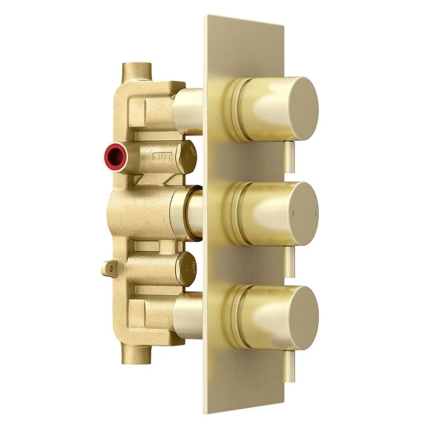 Arezzo Brushed Brass Round Modern Triple Concealed Shower Valve 7 Arezzo Brushed Brass Round Modern Triple Concealed Shower Valve - Image 5