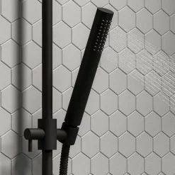 Arezzo Matt Black Round Bar Shower Valve Incl. Slide Rail Kit With Pencil Handset