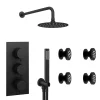 Arezzo Matt Black Round Concealed Triple Shower Valve With Diverter, Handset, Fixed Shower Head + 4 Body Jets -Bathroom Extractor Fans Sales azrdsv38hb d7