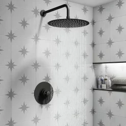 Arezzo Matt Black Round Concealed Dual Thermostatic Shower Valve