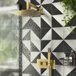 Arezzo Brushed Brass Square Shower System (300mm Fixed Head, Handset + Integrated Parking Bracket) -Bathroom Extractor Fans Sales azsvhbbpk2lrg01