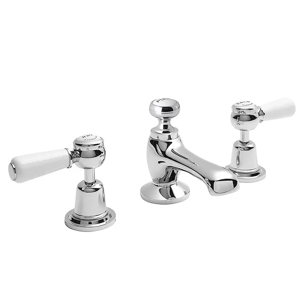 Bayswater White Lever Domed Collar 3 Tap Hole Deck Basin Mixer + Pop-Up Waste 4 Bayswater White Lever Domed Collar 3 Tap Hole Deck Basin Mixer + Pop-Up Waste - Image 2