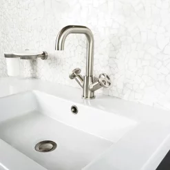 BagnoDesign Revolution Brushed Nickel Mono Basin Mixer With Pop-up Waste -Bathroom Extractor Fans Sales bdmrev311nb d1