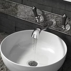 Victorian Plumbing Albert Traditional Wall Mounted Basin Mixer Tap With Black Levers