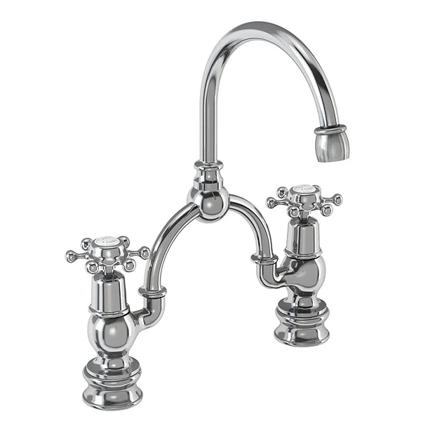 Urlington Bathroom Burlington - Birkenhead Regent 2 Tap Hole Bridge Curved Spout Basin Mixer (230mm Centers) W Invisible Overflow 4 Urlington Bathroom Burlington - Birkenhead Regent 2 Tap Hole Bridge Curved Spout Basin Mixer (230mm Centers) W Invisible Overflow - Image 2