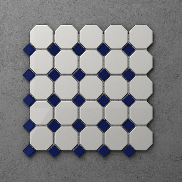 Chatsworth Octagon Blue & White Mosaic Tile Sheet - 295 X 295mm 4 Chatsworth Octagon Blue & White Mosaic Tile Sheet - 295 X 295mm - Image 2