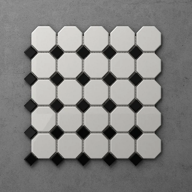 Chatsworth Octagon Black & White Mosaic Tile Sheet - 295 X 295mm 4 Chatsworth Octagon Black & White Mosaic Tile Sheet - 295 X 295mm - Image 2