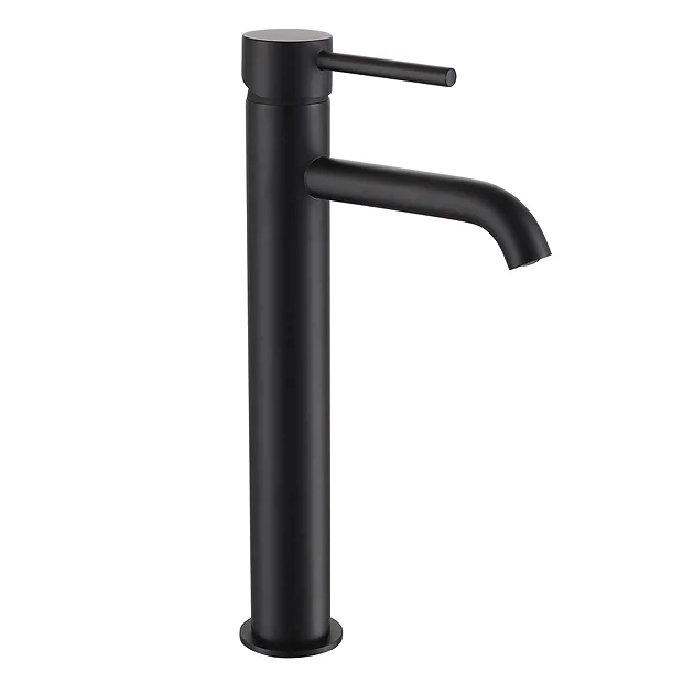 Arezzo Round Matt Black High Rise Mono Basin Mixer Tap 4 Arezzo Round Matt Black High Rise Mono Basin Mixer Tap - Image 2