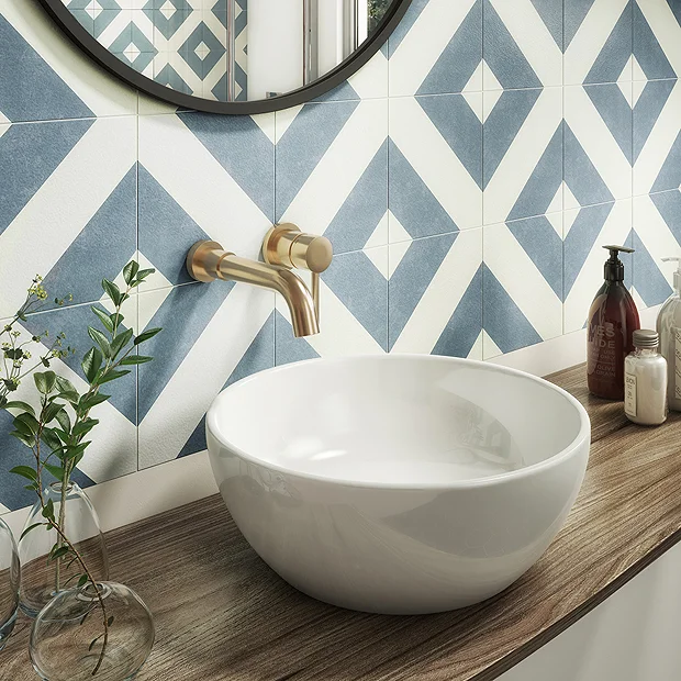 Arezzo Round Brushed Brass Wall Mounted (2TH) Basin Mixer Tap 6 Arezzo Round Brushed Brass Wall Mounted (2TH) Basin Mixer Tap - Image 4