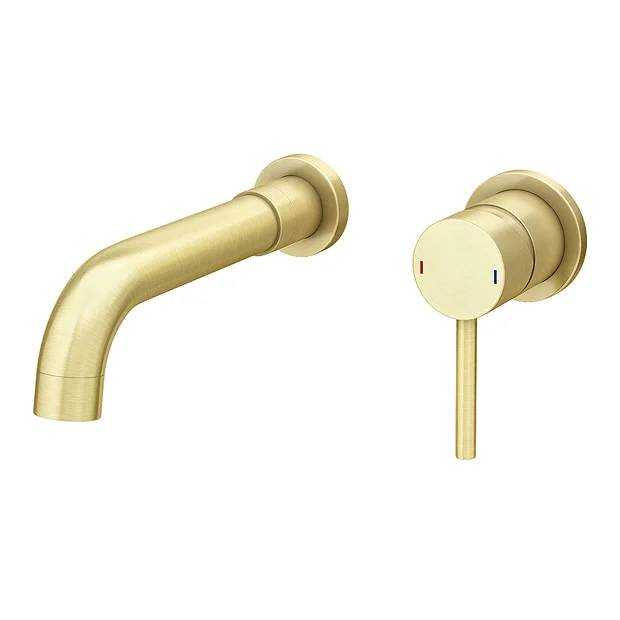 Arezzo Round Brushed Brass Wall Mounted (2TH) Basin Mixer Tap 4 Arezzo Round Brushed Brass Wall Mounted (2TH) Basin Mixer Tap - Image 2