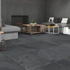 Victorian Plumbing Grado Black Outdoor Stone Effect Floor Tile - 600 X 900mm -Bathroom Extractor Fans Sales gra6090blk d2