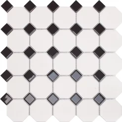 Victorian Plumbing Haywood Black & White Mosaic Tile Sheet - 295 X 295mm -Bathroom Extractor Fans Sales hayblk d1