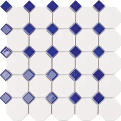 Victorian Plumbing Haywood Blue & White Mosaic Tile Sheet - 295 X 295mm -Bathroom Extractor Fans Sales hayblu d1n