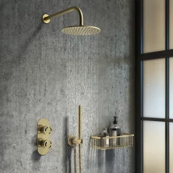 Arezzo Brushed Brass Industrial Style Shower System With Concealed Valve, Head + Handset -Bathroom Extractor Fans Sales is4bbpknl