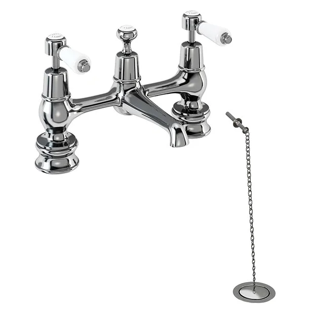 Urlington Bathroom Burlington Kensington Regent 2 Tap Hole Bridge Basin Mixer W/ Plug & Chain 4 Urlington Bathroom Burlington Kensington Regent 2 Tap Hole Bridge Basin Mixer W/ Plug & Chain - Image 2