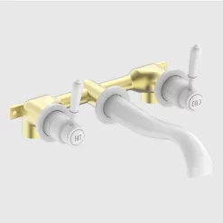 Victorian Plumbing Lancaster Traditional Matt White Wall Mounted Lever Basin Mixer Tap