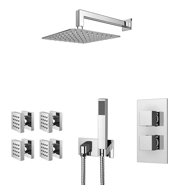 Milan Bathroom Milan Square Modern Shower System With Handset, 4 Body Jets + 200 X 200mm Shower Head 4 Milan Bathroom Milan Square Modern Shower System With Handset, 4 Body Jets + 200 X 200mm Shower Head - Image 2