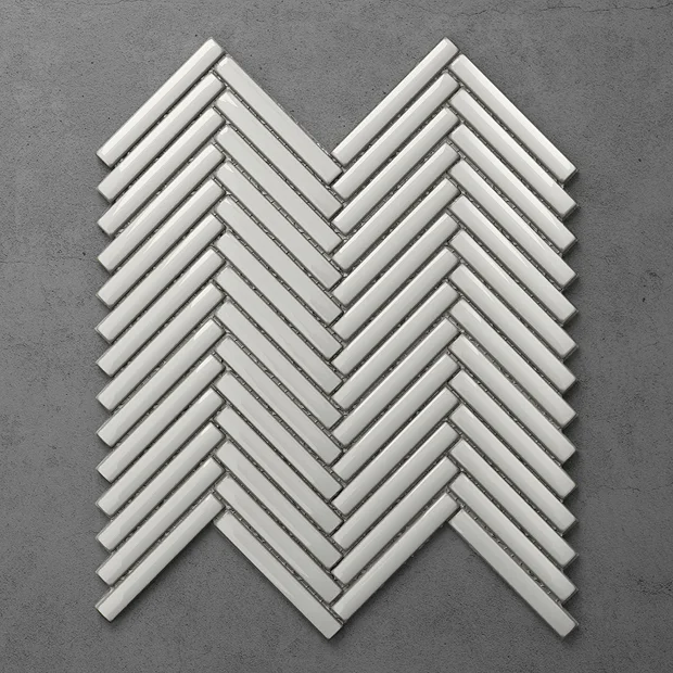 Victorian Plumbing Otsu Herringbone Mosaic Tile Sheet Gloss White - 277 X 266mm 3 Victorian Plumbing Otsu Herringbone Mosaic Tile Sheet Gloss White - 277 X 266mm