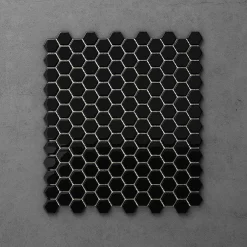Victorian Plumbing Otsu Hexagon Mosaic Tile Sheet Gloss Black - 300 X 260mm