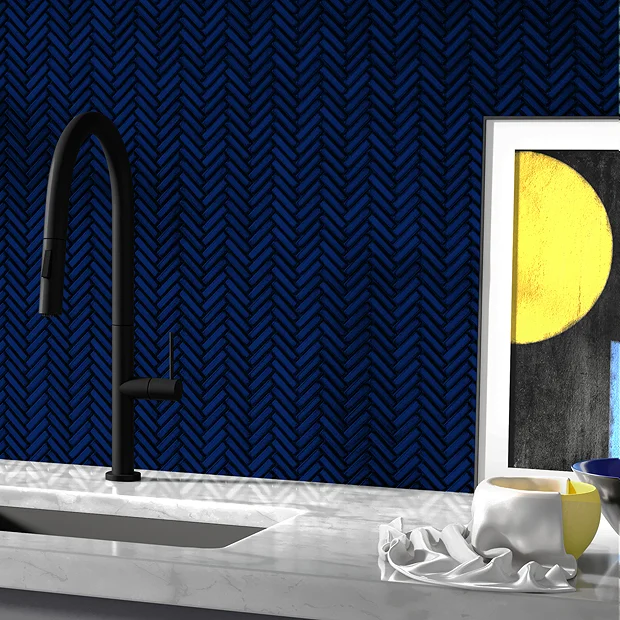 Victorian Plumbing Otsu Mini Herringbone Mosaic Tile Sheet Gloss Dark Blue - 306 X 290mm 3 Victorian Plumbing Otsu Mini Herringbone Mosaic Tile Sheet Gloss Dark Blue - 306 X 290mm