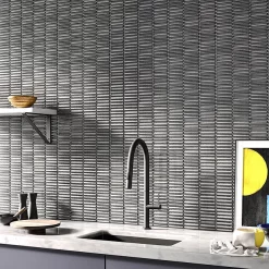 Victorian Plumbing Otsu Mini Kit-Kat Mosaic Tile Sheet Gloss Grey Speckled - 290 X 280mm