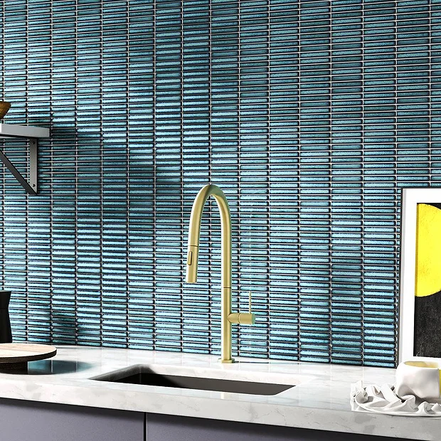 Victorian Plumbing Otsu Mini Kit-Kat Mosaic Tile Sheet Gloss Turquoise Speckled - 290 X 280mm 4 Victorian Plumbing Otsu Mini Kit-Kat Mosaic Tile Sheet Gloss Turquoise Speckled - 290 X 280mm - Image 2