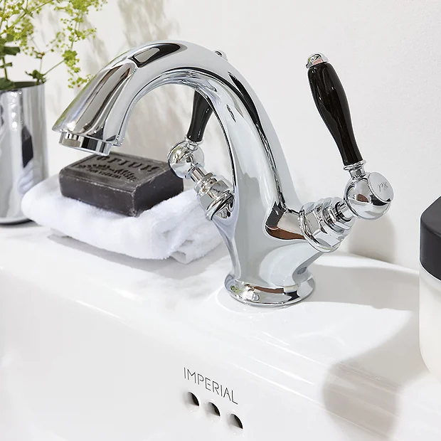 Imperial Radcliffe Chrome Tall Mono Basin Mixer With Black Levers + Waste 3 Imperial Radcliffe Chrome Tall Mono Basin Mixer With Black Levers + Waste