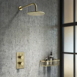 Arezzo Brushed Brass Round Shower Package With Concealed Valve + Head -Bathroom Extractor Fans Sales rd2bbpk n l