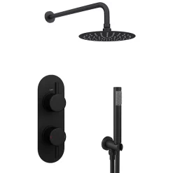 Arezzo Matt Black Round Thermostatic Shower Pack With Head + Handset (Oval Backplate) -Bathroom Extractor Fans Sales rd4mbpkrd4