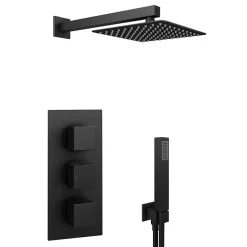 Arezzo Matt Black Square Triple Thermostatic Shower Pack With Head + Handset 13 Arezzo Matt Black Square Triple Thermostatic Shower Pack With Head + Handset -Bathroom Extractor Fans Sales sq3blkpk nw d2
