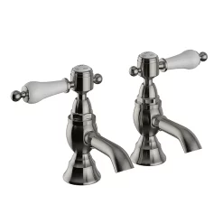 Heritage Bathroom Heritage Glastonbury Basin Pillar Taps - Brushed Nickel