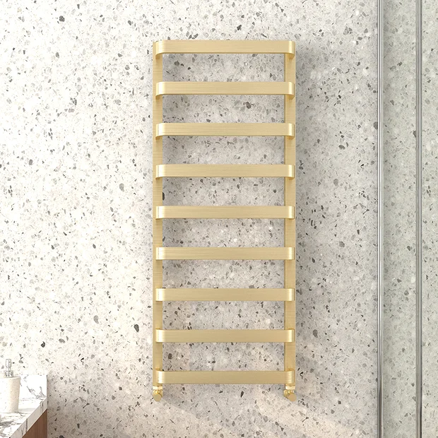 Venice Brushed Brass Designer Heated Towel Rail (500 X 1200mm) 5 Venice Brushed Brass Designer Heated Towel Rail (500 X 1200mm) - Image 3
