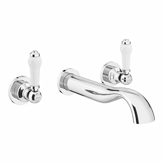 Chatsworth 1928 Traditional Wall Mounted White Lever Basin Mixer Tap 4 Chatsworth 1928 Traditional Wall Mounted White Lever Basin Mixer Tap - Image 2