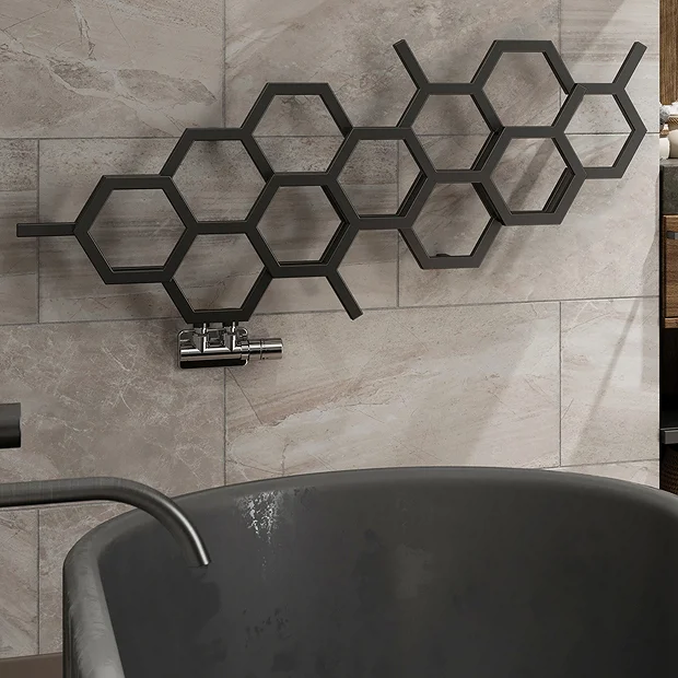 Terma Hex H502 X W1126mm Matt Black Designer Radiator 4 Terma Hex H502 X W1126mm Matt Black Designer Radiator - Image 2